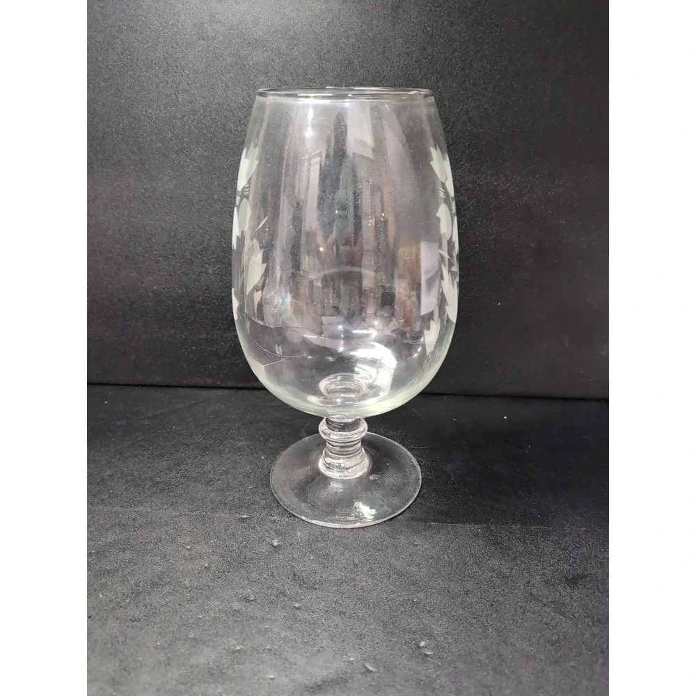 Chintz Flower Etched Clear Glass Vase, 11